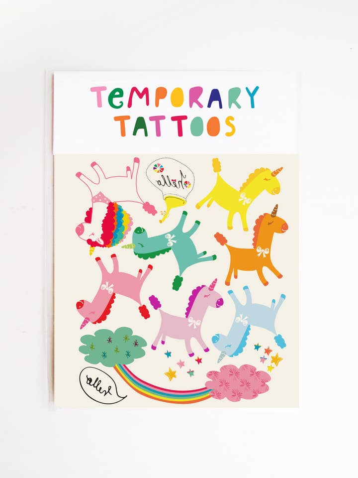 Tatouages temporaires de licornes arc-en-ciel pour la vente par Missy Minzy