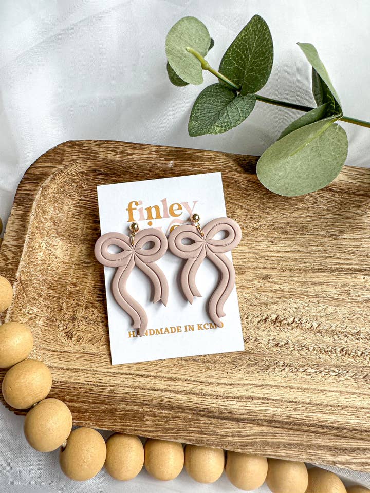 Handmade Polymer Clay Earrings | Unique Gifts for Her | Hypoallergenic Dangles | Beau Ties | Champagne Rose for wholesale by Finley River | Trendy Polymer Clay Earrings | Hypoallergenic