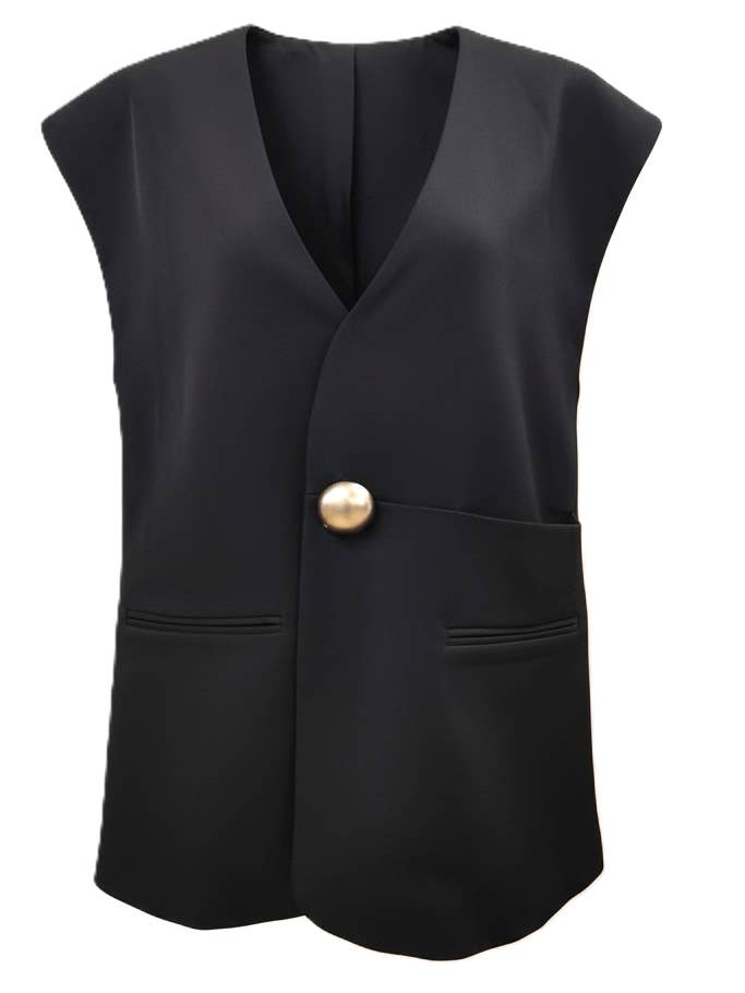 WF2743 BLACK LINED WAISTCOAT WITH FEATURE BUTTON for wholesale by Malissa J Collection