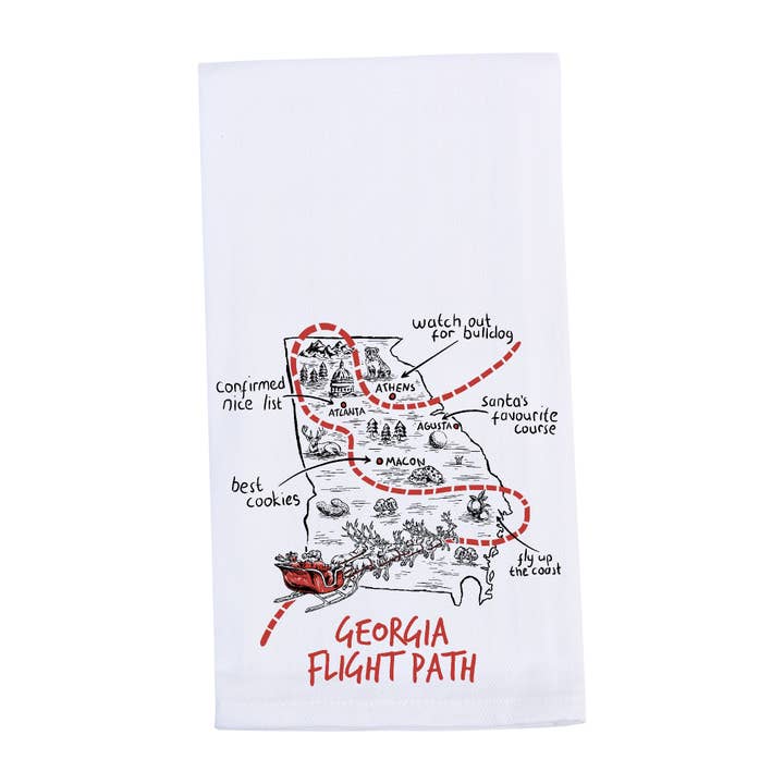 Georgia Flight Path Christmas Santa Tea Towel for wholesale by Barrel Down South