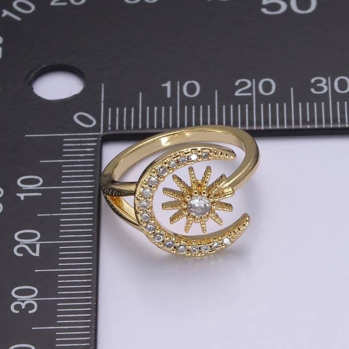 Aim Eternal - Wholesale Multi-Stone Ring - Elegant Micro Pave Gold/Silver Moon & Star Adjustable Ring5