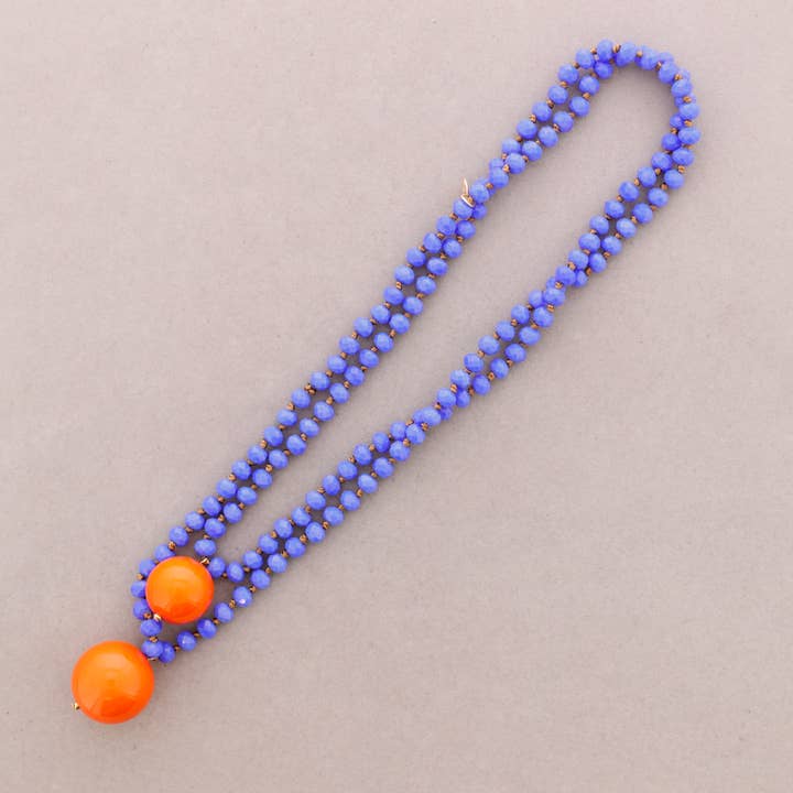 La Cuerda De Sol - Wholesale Snap Jewelry - Long Necklace with Faceted Beads and Double Ball Pendants