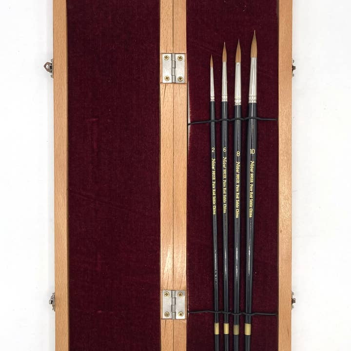 Pure Sable Hair Brush with Long Handle - Set Of 4 Round Brushes for wholesale by Nobel Arts