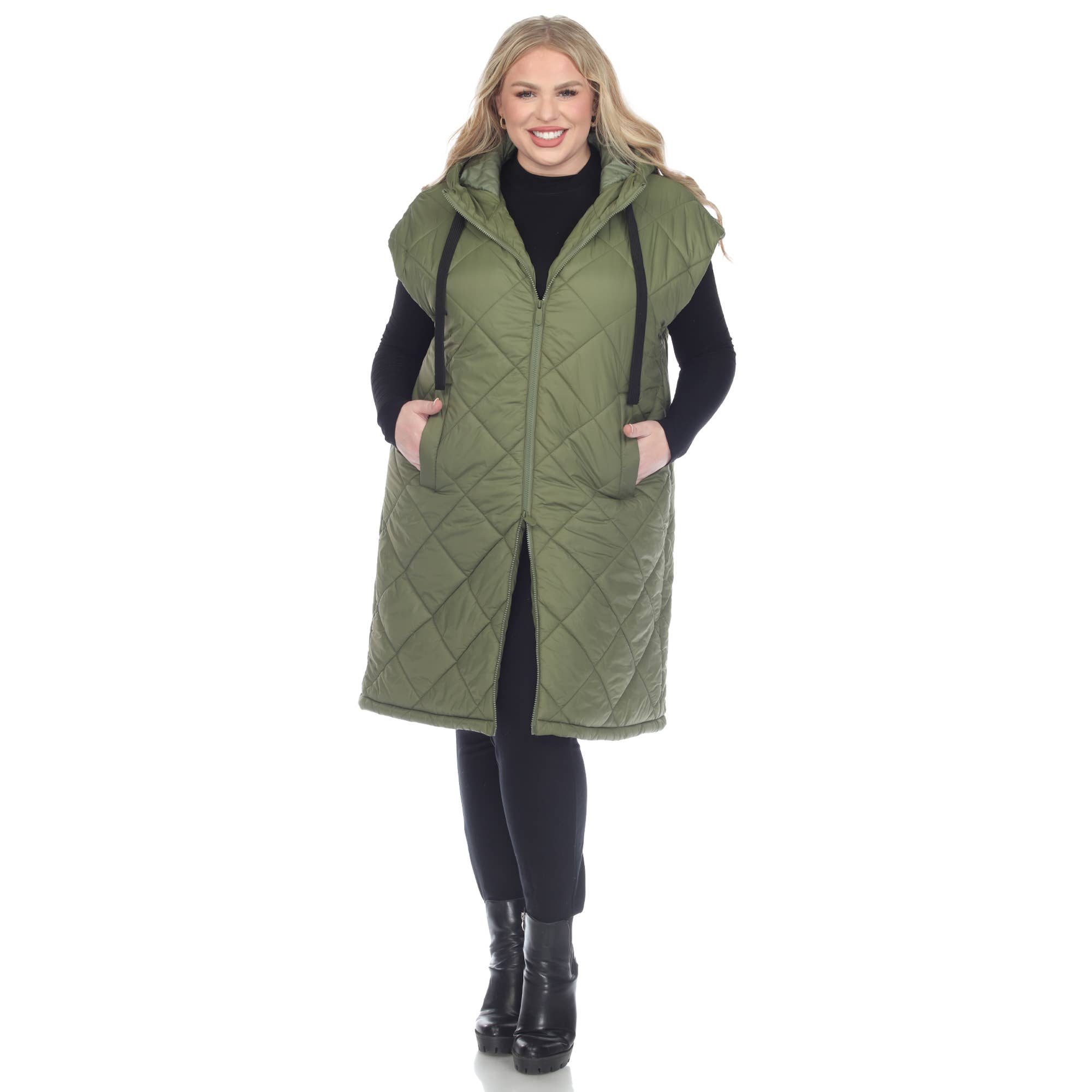 WHITE MARK - Wholesale Outerwear Vest - Women's - Plus Size Diamond Quilted Hooded Puffer Vest2