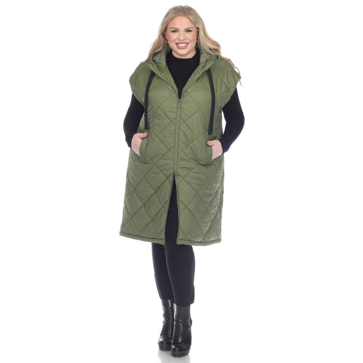 WHITE MARK - Wholesale Outerwear Vest - Women's - Plus Size Diamond Quilted Hooded Puffer Vest2