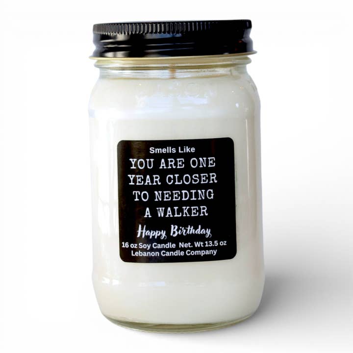Un an de plus près d'un déambulateur Bougie d'anniversaire drôle pour la vente par Lebanon Candle Company