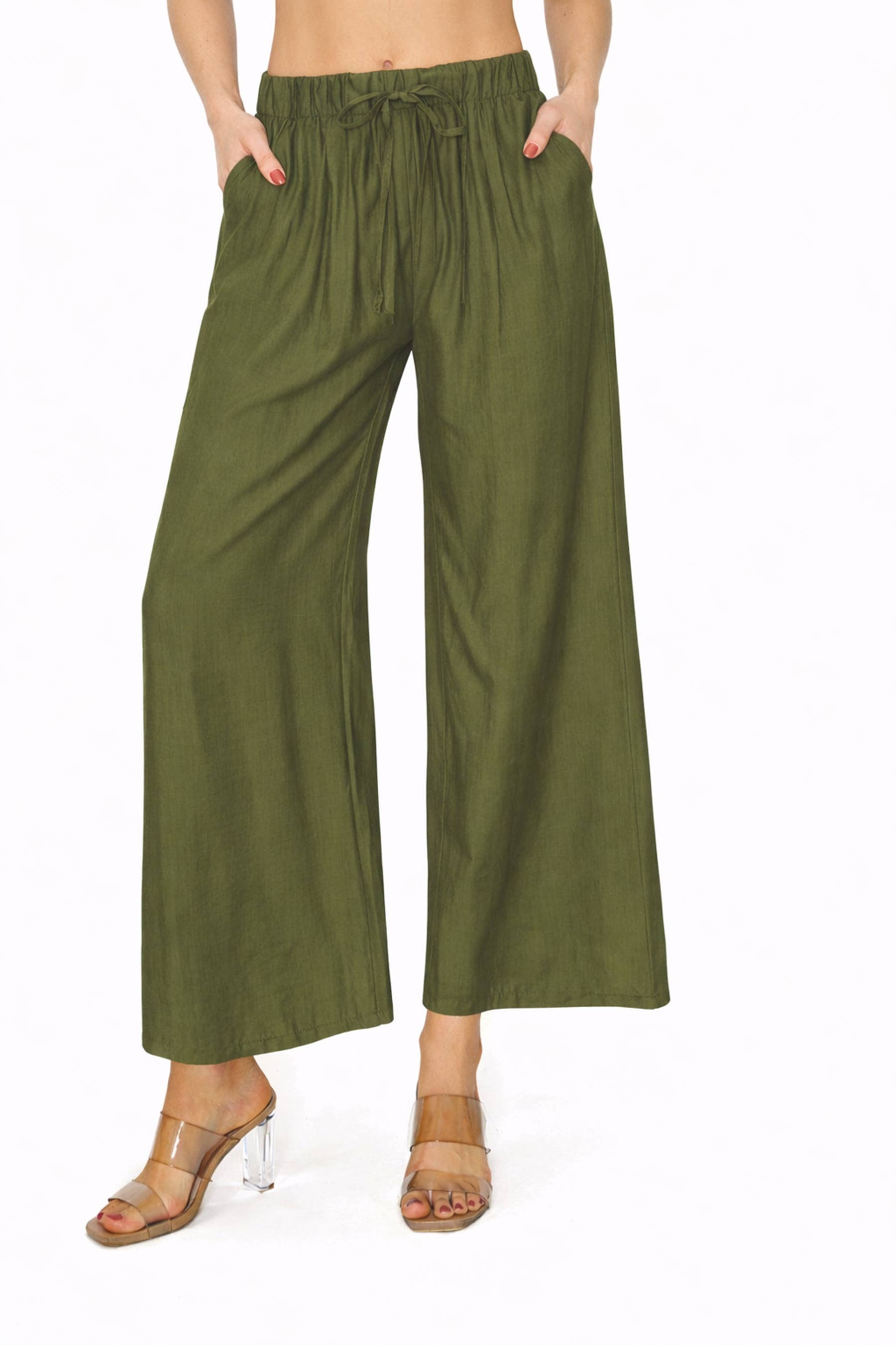 MOA COLLECTION - Wholesale Pants - Women's - Linen Texture Wide Leg Palazzo Pants Casual Style12