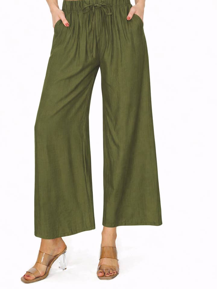 MOA COLLECTION - Wholesale Pants - Women's - Linen Texture Wide Leg Palazzo Pants Casual Style12