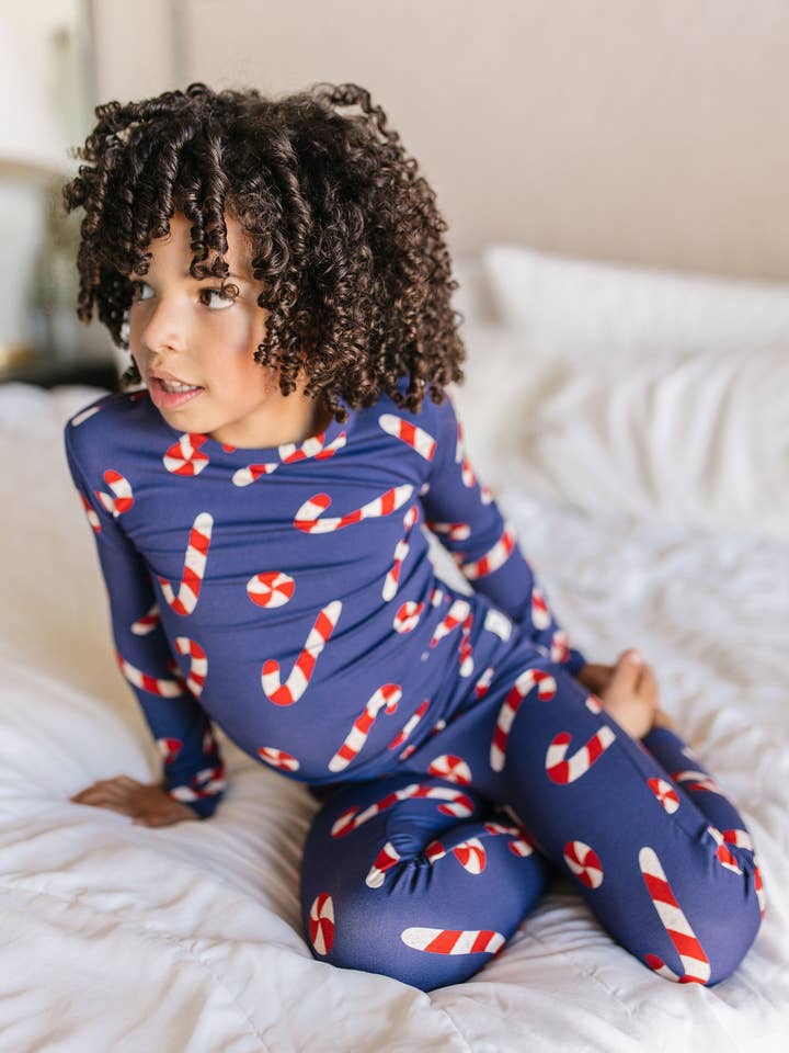 Loocsy LLC - Wholesale Sleepwear Set - Kids - Navy Candy Cane Pajama Set4