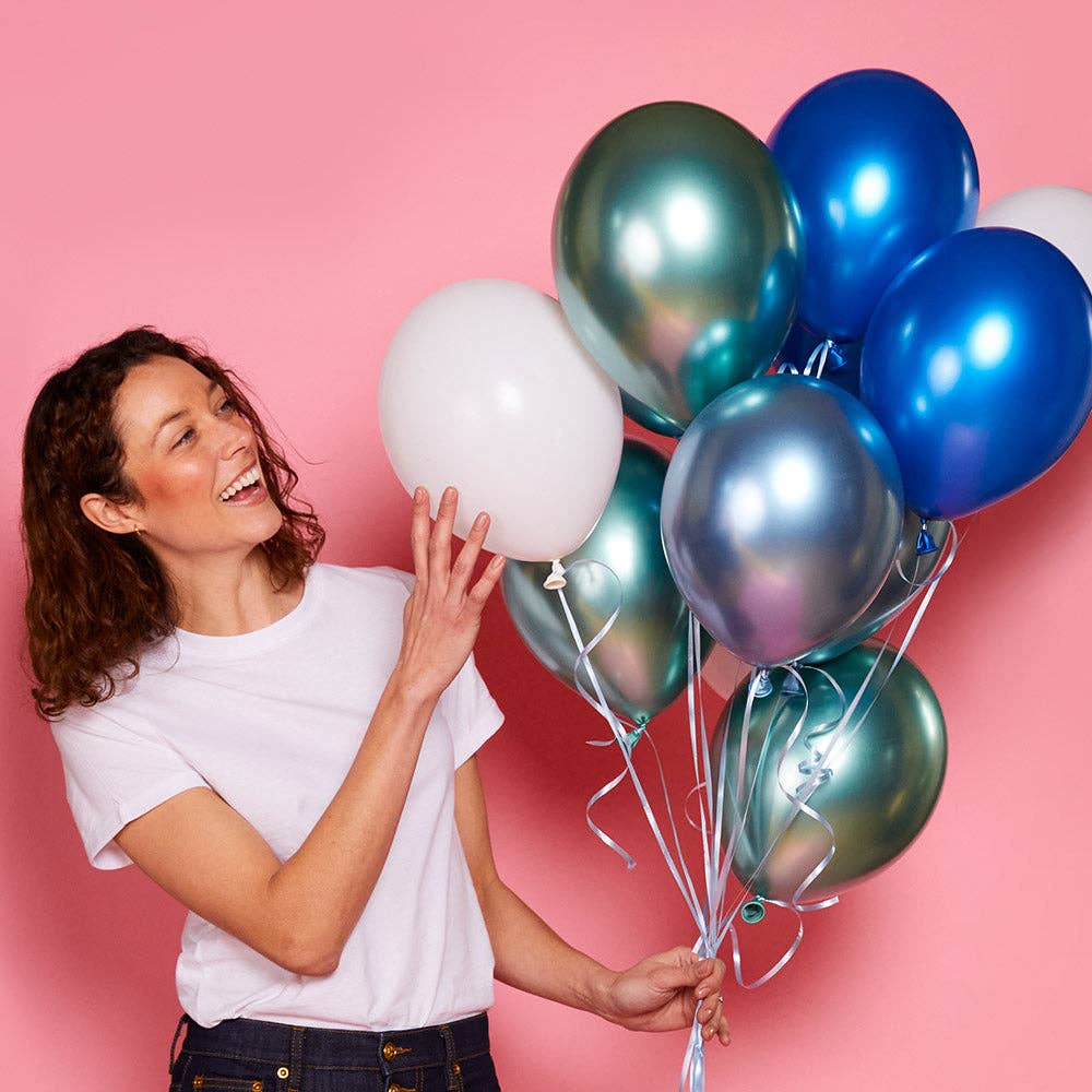 Party Pieces - Wholesale Balloon - Assorted Metallic Blue & White Latex Balloons (x12)2