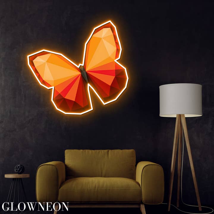 Borboleta Impressão Geométrica em Néon Acrílico, Presente de Amante de Borboleta por atacado de Glow Neon