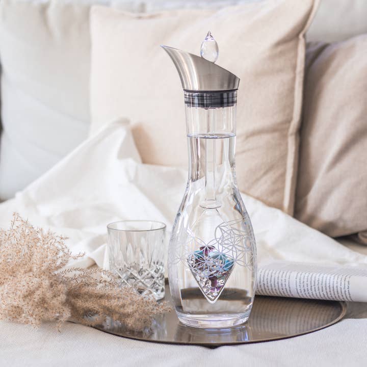 VitaJuwel USA - Wholesale Carafe - Era Crystal Water Carafe | FLOWER OF LIFE (Amethyst, Aquam.)