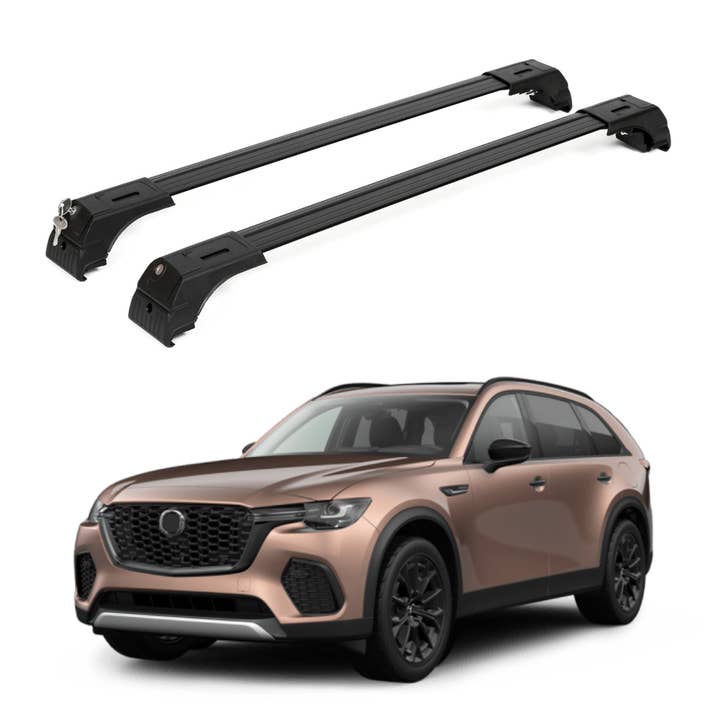 Barres de toit transversales Erkul pour Mazda CX-70 2025-2026 avec rails affleurants - Noir pour la vente par Erkul Auto USA