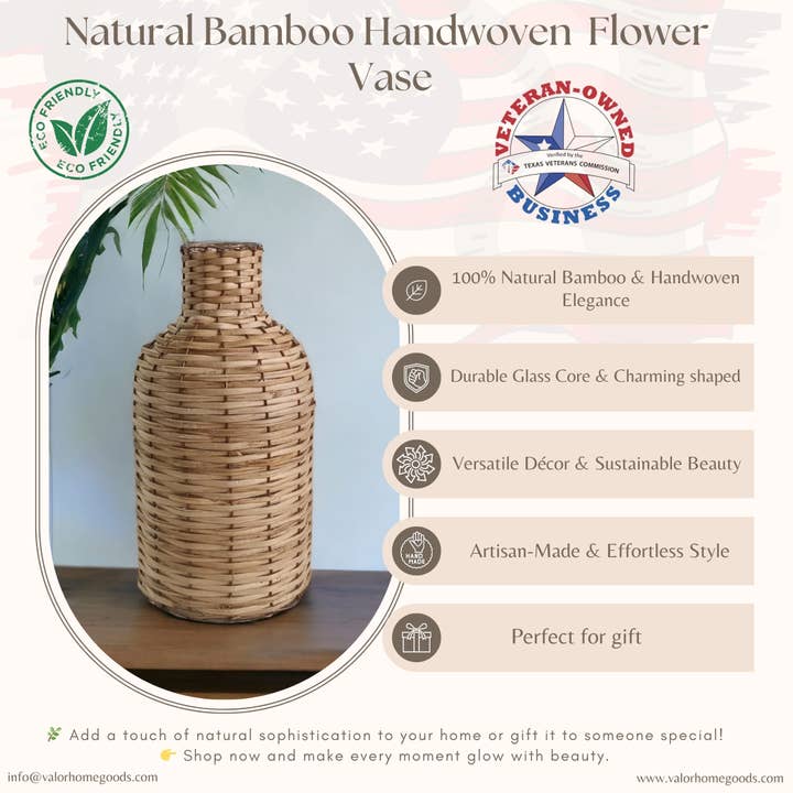 Valor Home Goods – Großhandel Vasen – Handgefertigte Boho-Heimdekoration Bambus- und Glasblumenvase2