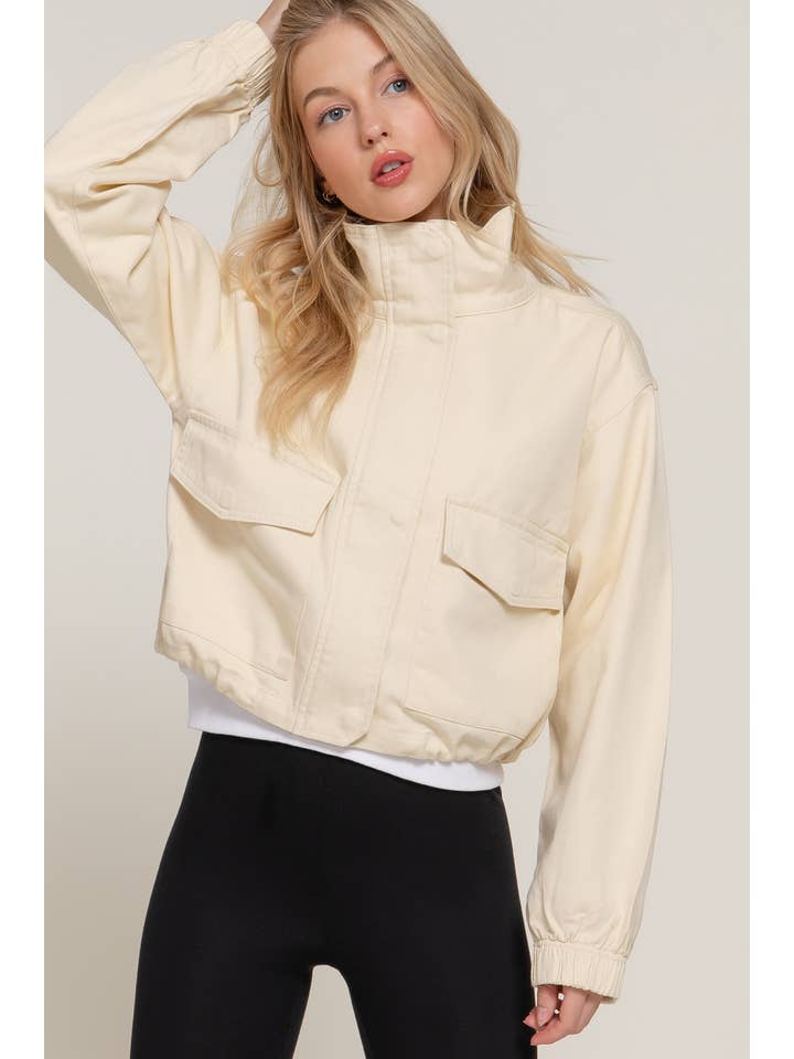 Active Basic | Active USA - Wholesale Jacket - Women's - Long Sleeve High Neck Zip Up Short Twill Jacket