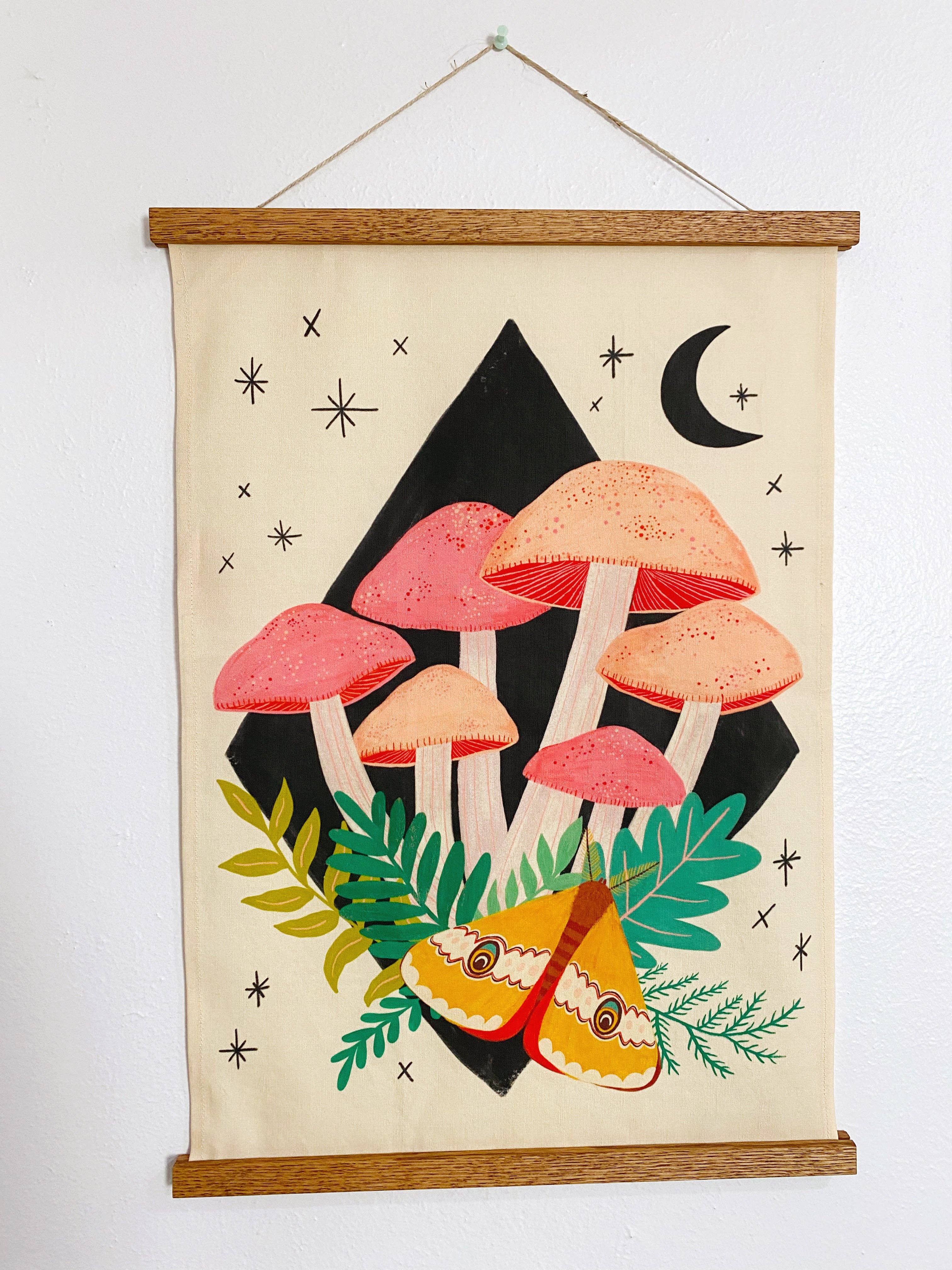Dream Folk Studio - Wholesale Tea Towel - Midnight Mushrooms Linen Cotton Handmade Tea Towel1