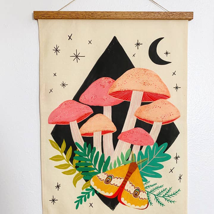Dream Folk Studio - Wholesale Tea Towel - Midnight Mushrooms Linen Cotton Handmade Tea Towel1