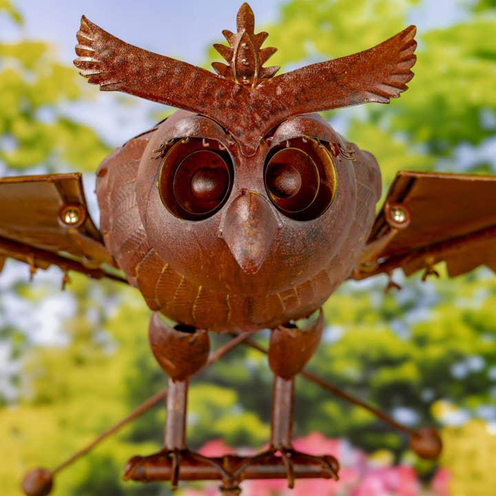 Zaer Ltd. International - Wholesale Outdoor Ornament/Decor - Large Iron Rocking Owl "Winslow with Moving Wings