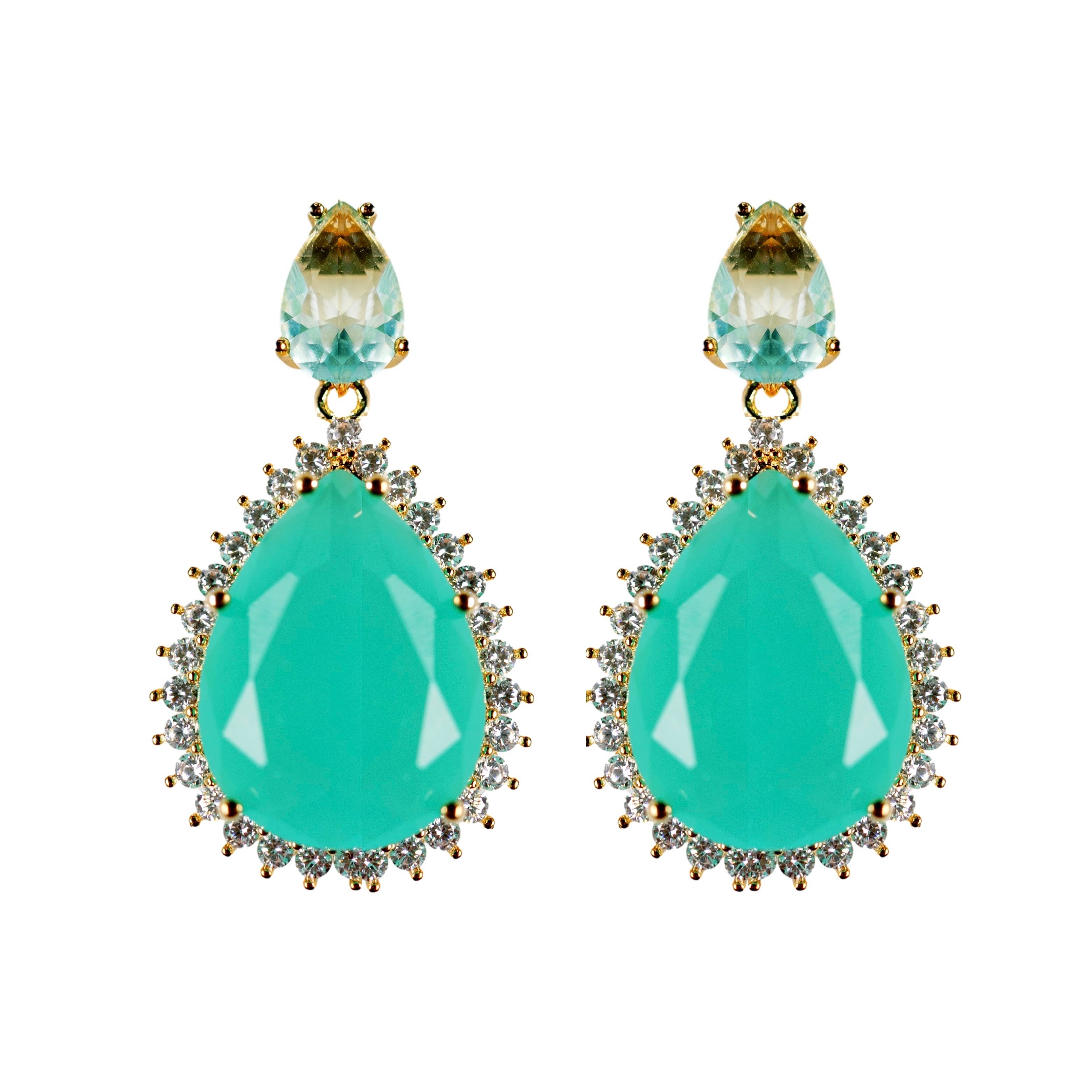 St Armands Designs of Sarasota - Wholesale Dangle Earrings - Turquoise, Aquamarine and Diamond Drop Statement Earrings