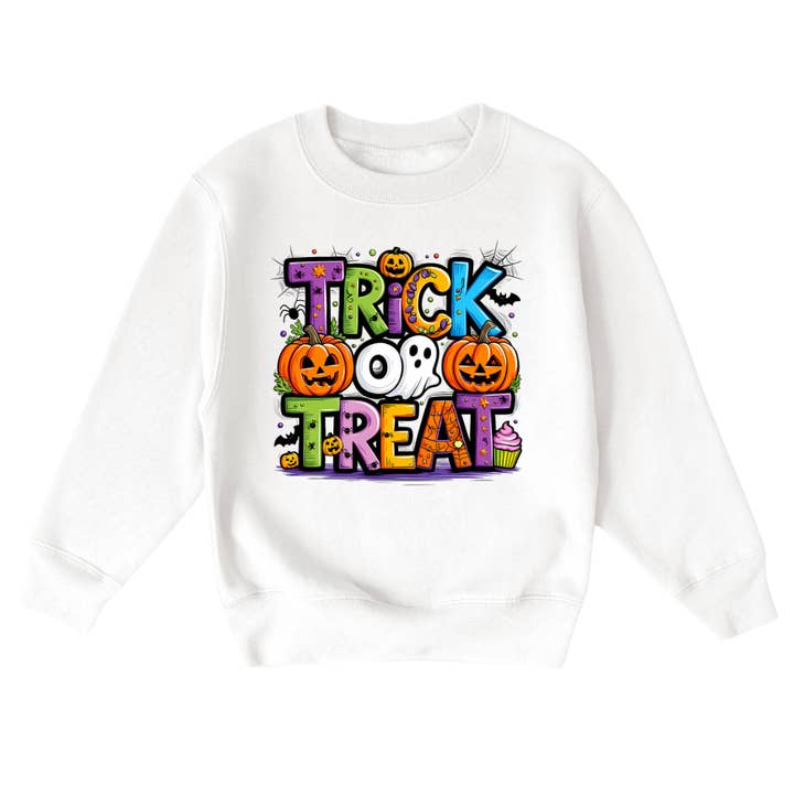 Trick Or Treat Youth Halloween Sweatshirt for wholesale by Mama and Littles Apparel