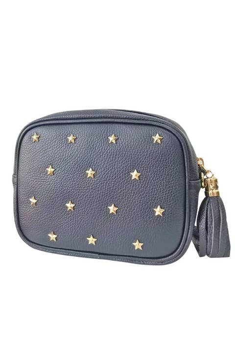 Eloise - Italian Leather Star Studded Crossbody Bag - Navy for wholesale by Sarta Pelle