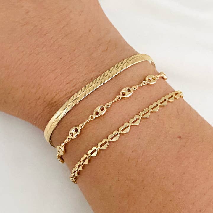 Heart Link Bracelet, Herringbone Bracelet, Snake Bracelet, for wholesale by Housegoldjewelry