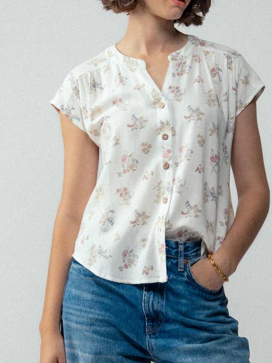 OFFWHITE MULTI Floral Button-Up Relaxed Fit Boho Spring Top for wholesale on Faire