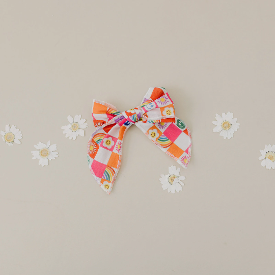 Golden Dot Lane - Wholesale Hair Bow - Kids - Rainbow Happy Summer Colorful Checkered Print 4" Serged Cott2