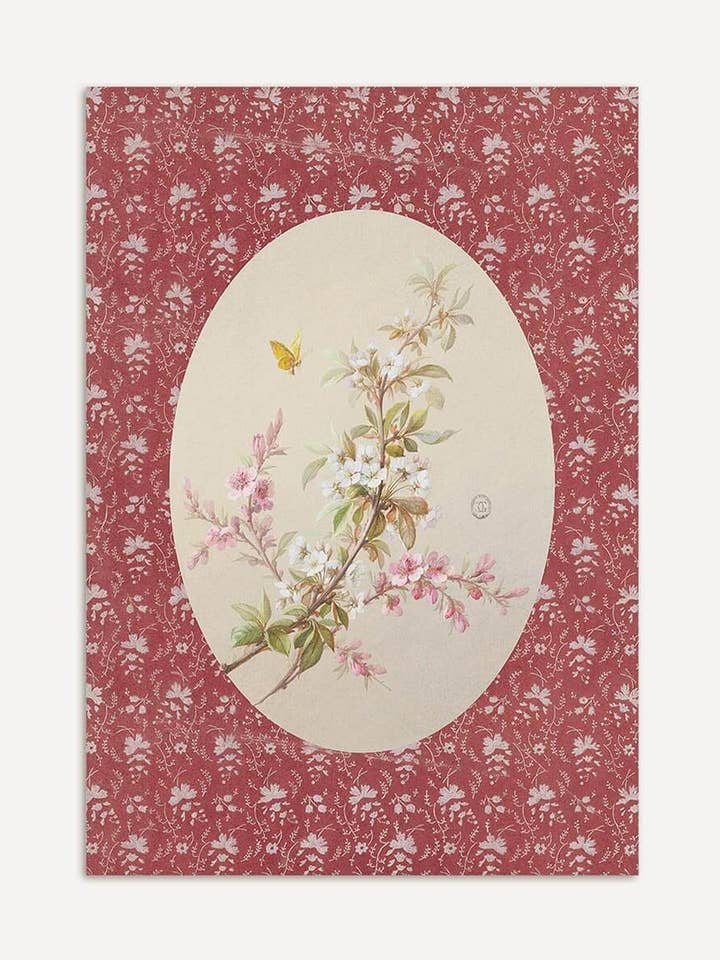 Kirschblüten mit Schmetterling – Botanischer Kunstdruck für den Großhandel von Modern Antique Prints