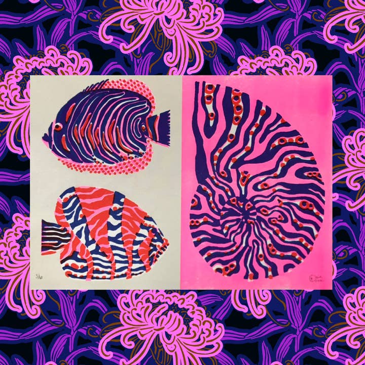 Risograph Illustration FISH & Shell - 29.7x42 cm for wholesale by Claire Colin