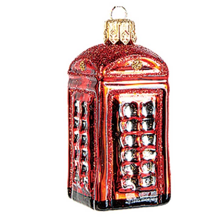 UK Telephone Booth Mini Polish Glass Christmas Ornament for wholesale by Pinnacle Peak Trading