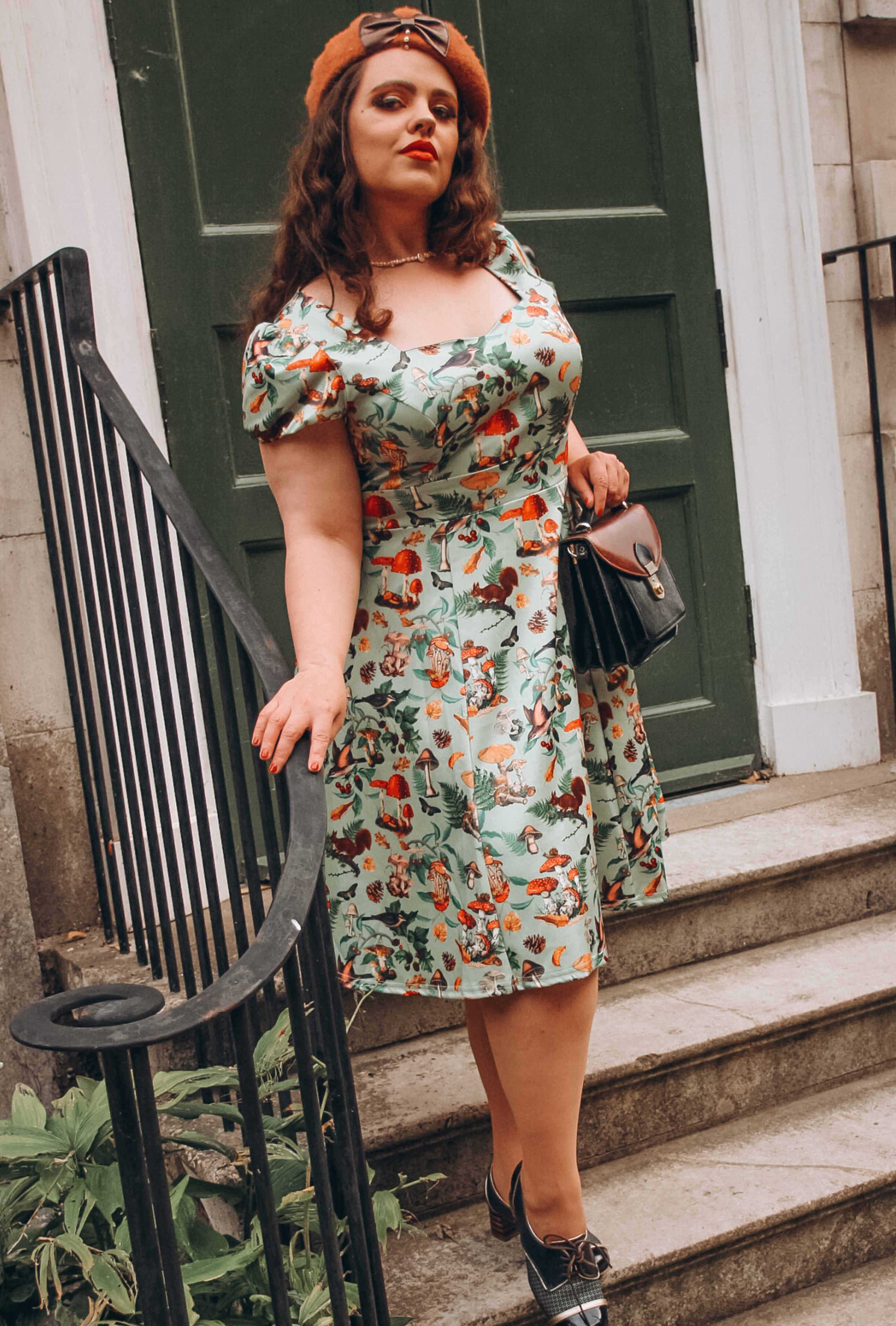 Dolly & Dotty - Wholesale Dress - Women's - Claudia Flirty Fifties Style Dress in Mushrooms and Forest1