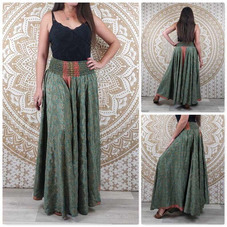 bhavnas boutique – Großhandel Hose – Damen – 5 Stück Sari-Seide Palazzo-Hosen Bedruckte Damen-Palazzo3