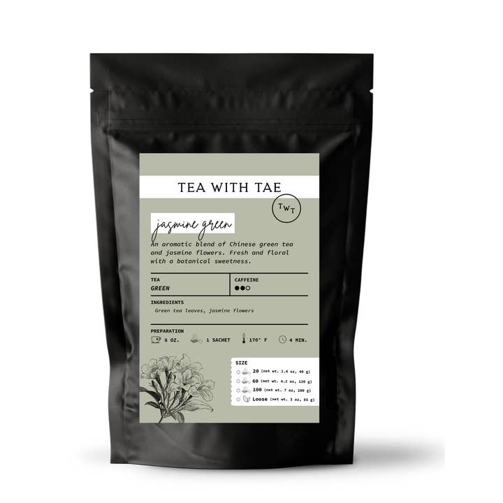 Tea with Tae - Wholesale Tea Bags - Jasmine Green Tea Pouch (20, 60, or 100 tea bags)3