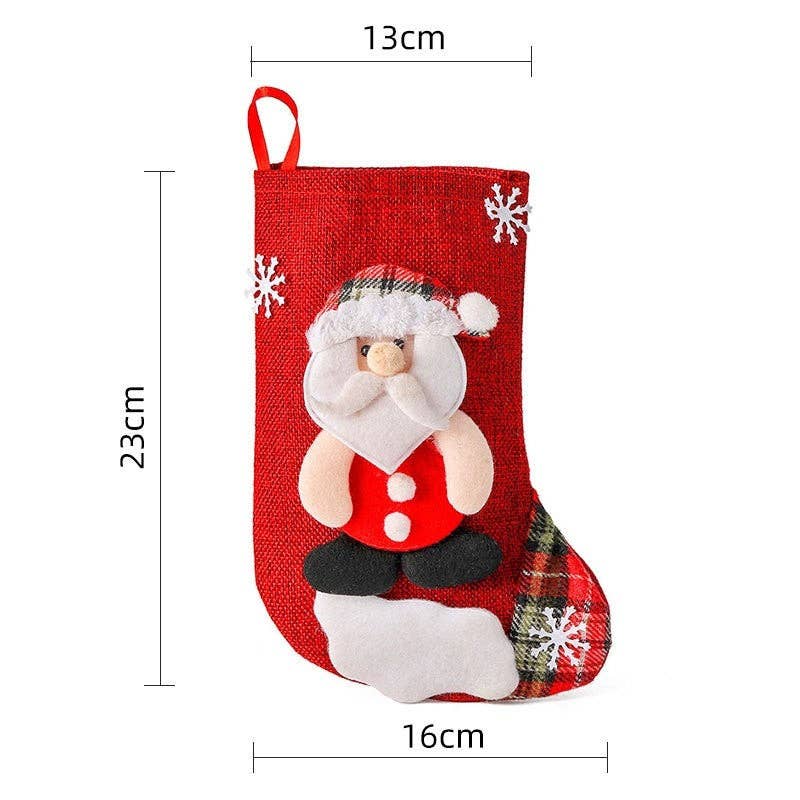 FurDecoration – Großhandel Weihnachtsstrumpf – Mittelgroße Geschenktüte für Weihnachtsstrümpfe aus Jute mit Cartoon-Motiv0