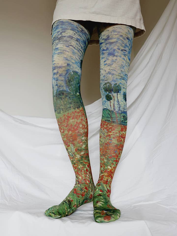 Collant artistique imprimé POPPY FIELD de VAN GOGH pour la vente par Tabbisocks