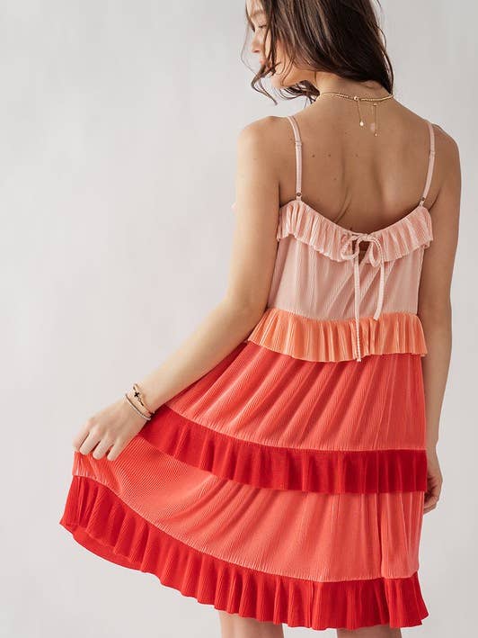 MEHRFARBIGES SPAGHETTIKLEID MIT VERSTELLBAREM RIEMEN UND RÜSCHENBESATZ für den Großhandel von Heyday