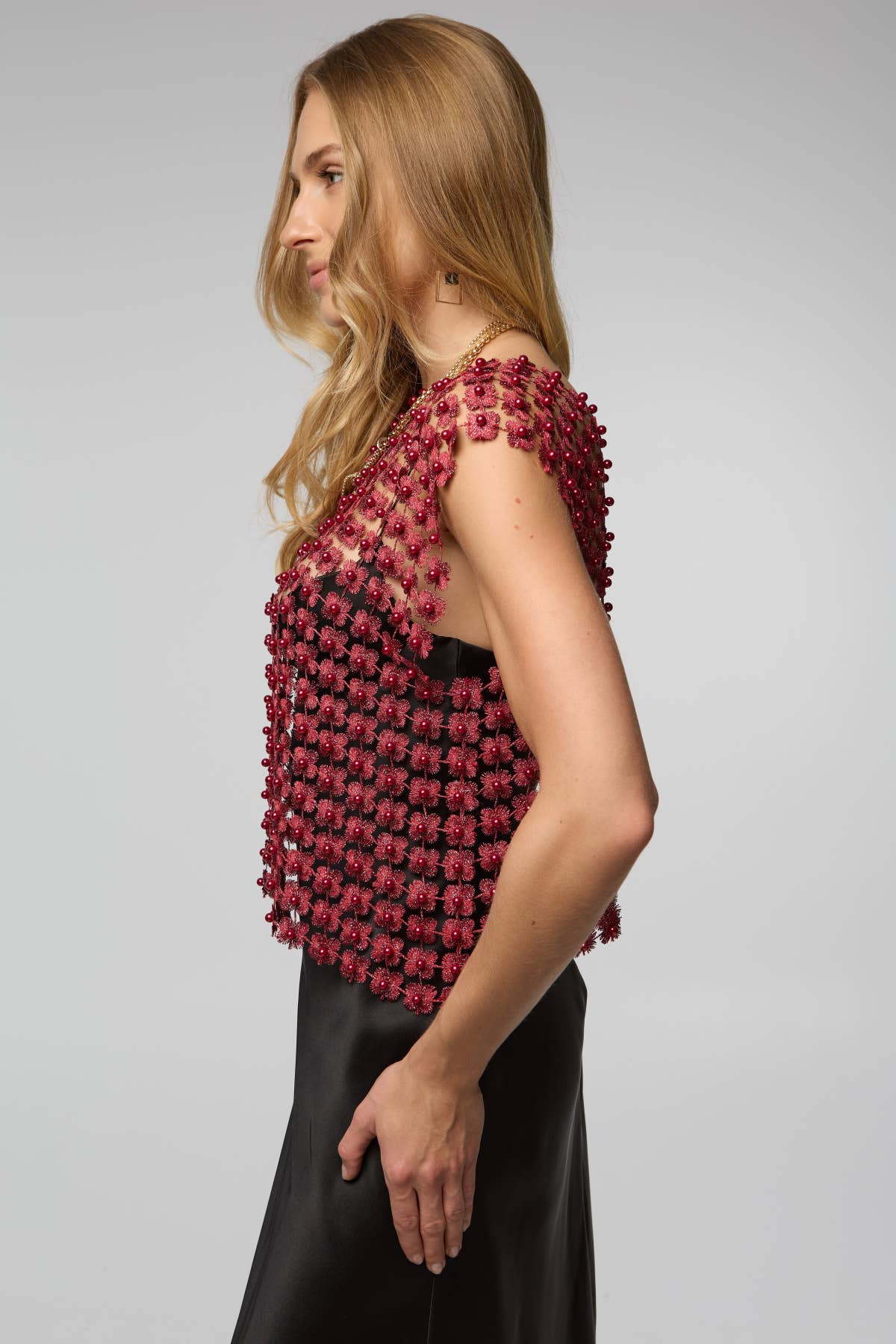 SAACHI - Wholesale Blouse - Women's - Floral Shell Pearl Capelet2