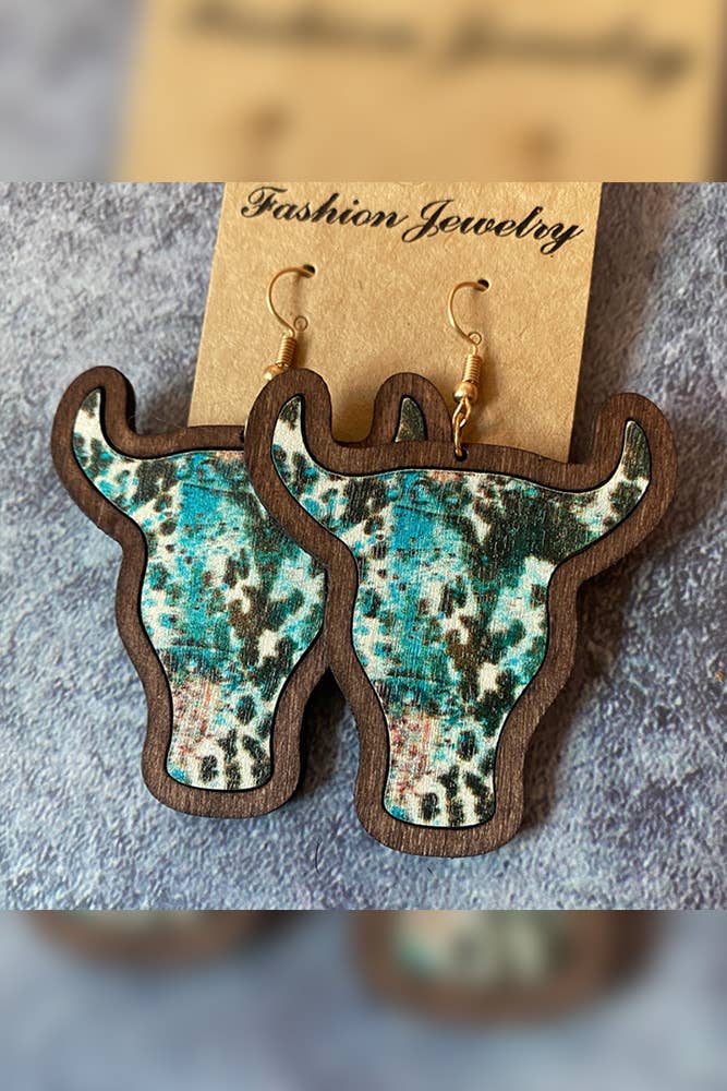 UNISHE - Wholesale Dangle Earrings - Bohemian Print Wooded Bull Earrings MOQ 5pcs ZZKF10932