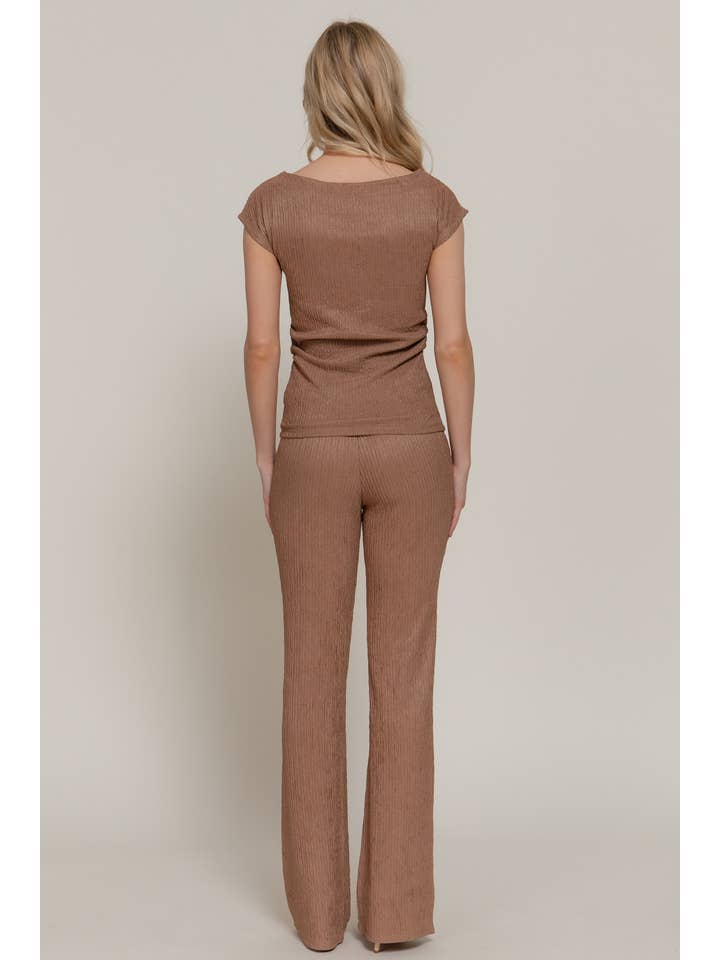 Active Basic | Active USA - Wholesale Top & Pant Set (NOT Loungewear) - Women's - Short Dolman Sleeve Top & Flare Long Pants Wavy Crinkle Set5