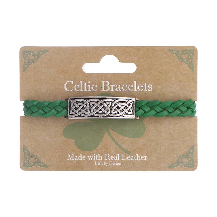 IRB-015A 4 Platt Leather Bracelet with Shamrock for wholesale by Celtic Ore Crafts