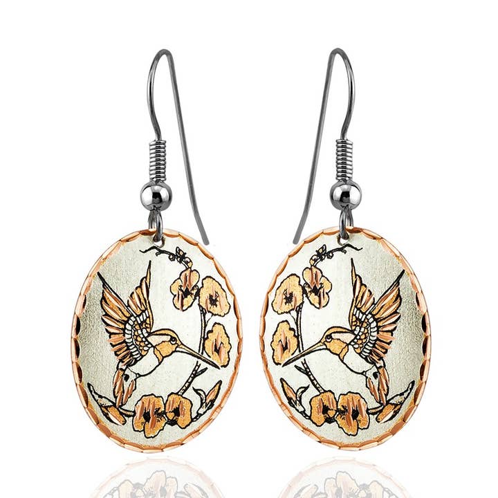 J 40 ovale kobber kolibri øreringe for engroshandel hos COPPER ARTS INC.