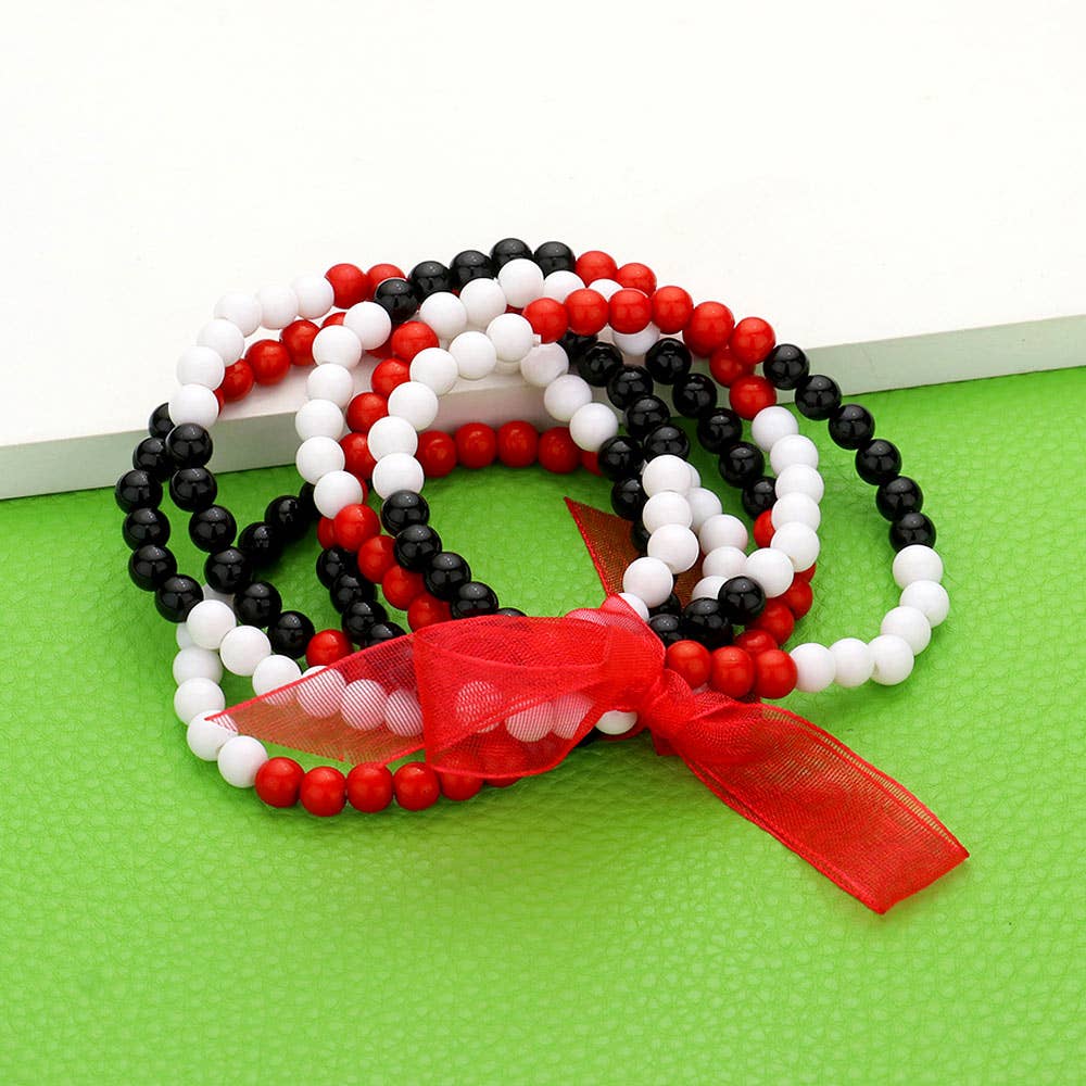 Sensibling Corp. - Wholesale Beaded Bracelet - 6PCS - Game Day Beaded Stretch Bracelets6