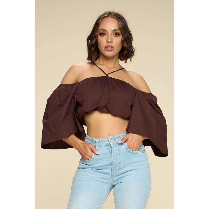 CROSS HALTER FLOW TOP for wholesale by Black Pearl Clothing