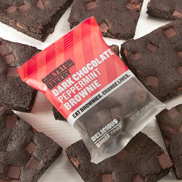 Dark Chocolate Peppermint Brownie 64 - Seasonal Flavor for wholesale by Greyston Bakery, Inc.