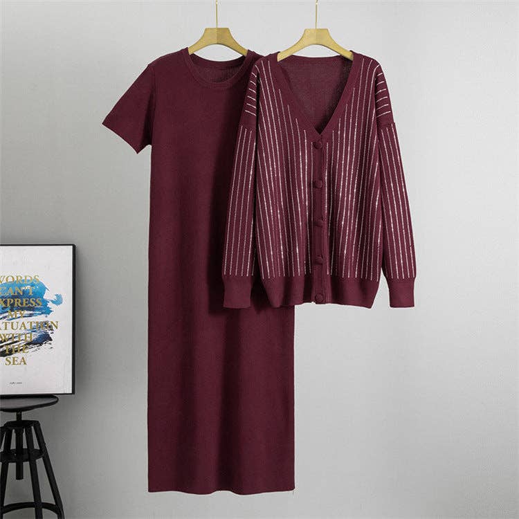 Marayn - Vente Robe – femme - Ensemble robe en maille avec cardigan et strass chic pour femmes4