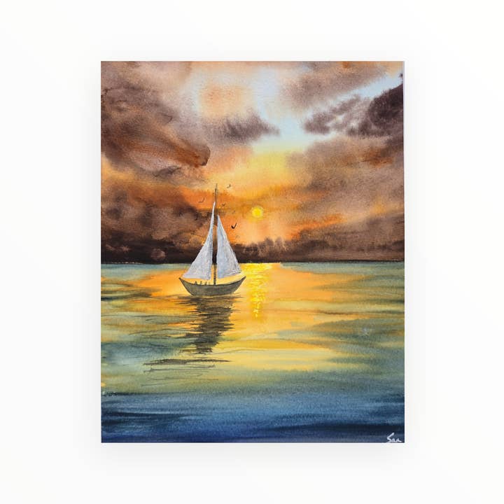 Impressão de Arte em Aquarela Viagem Dourada (Pôr do Sol de Aventura) 2 por atacado de SanBCreative