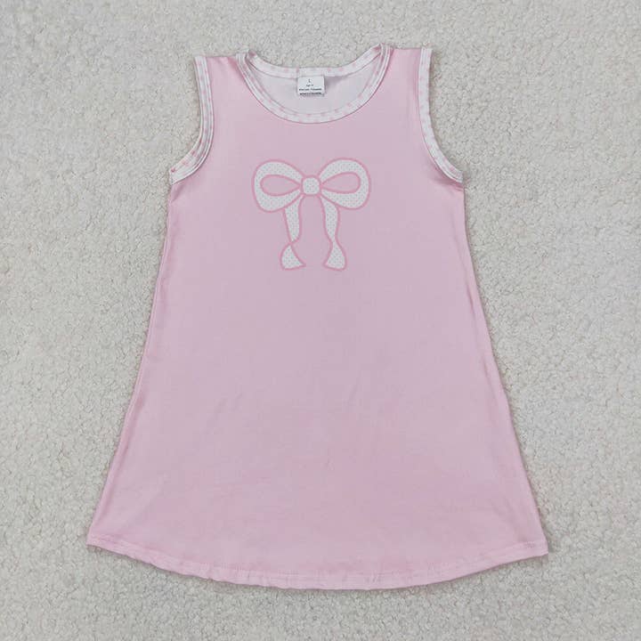 Baby Girls Pink Bows Print Sleeveless Knee Length Dresses for wholesale by Aier Wholesale