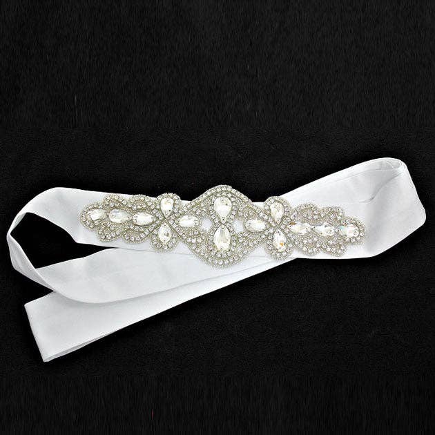 Clear White Bridal Crystal & Bead Ribbon Belt for wholesale on Faire1