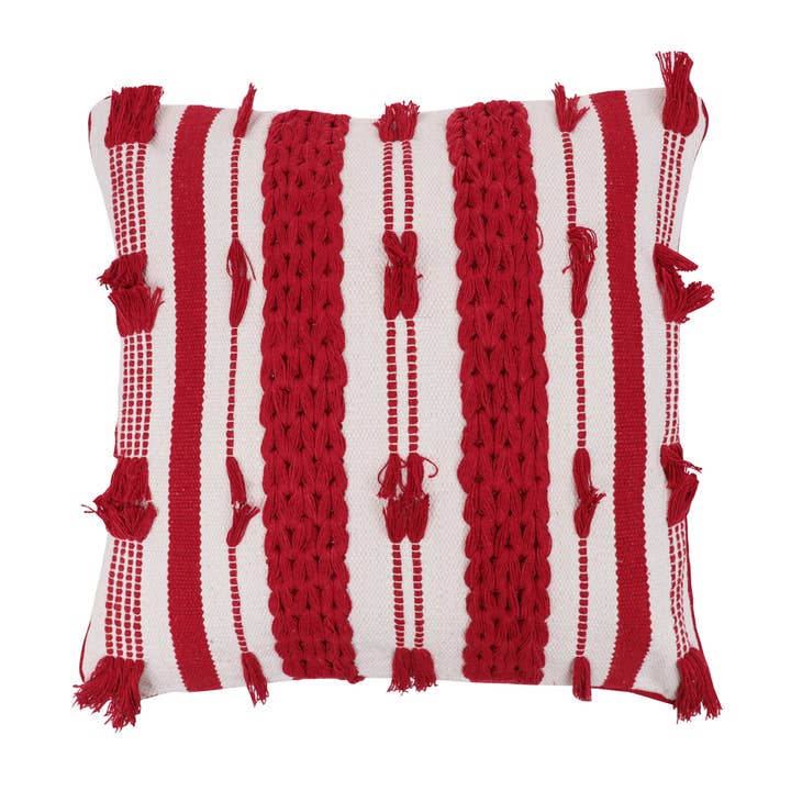 Vickerman 20" x 20" Red and White Stripe Cotton Pillow for wholesale by Vickerman